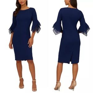 NWT Adrianna Papell Blue Tiered-Cuff 3/4-Sleeve Sheath Dress